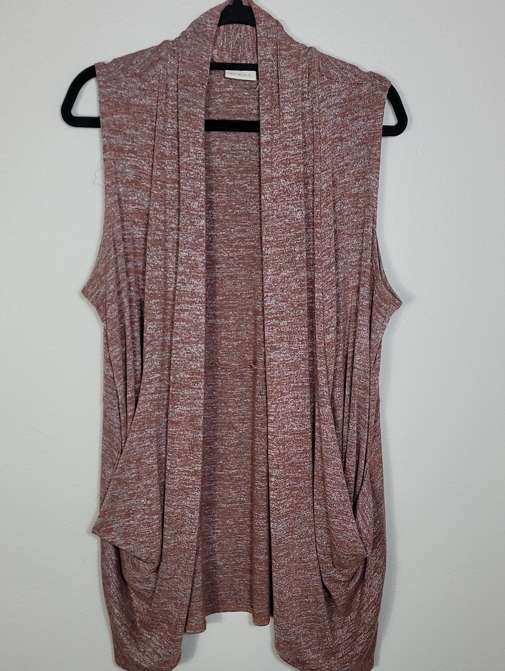LOGO Lori Goldstein Sleeveless Open Cardigan Vest Size 1X Brown Pockets